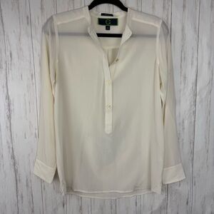 C Wonder 100% silk Cream Long Sleeve Blouse